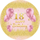 Lofaris Pink Balloons Round Gold Glitter 18th Birthday Backdrop